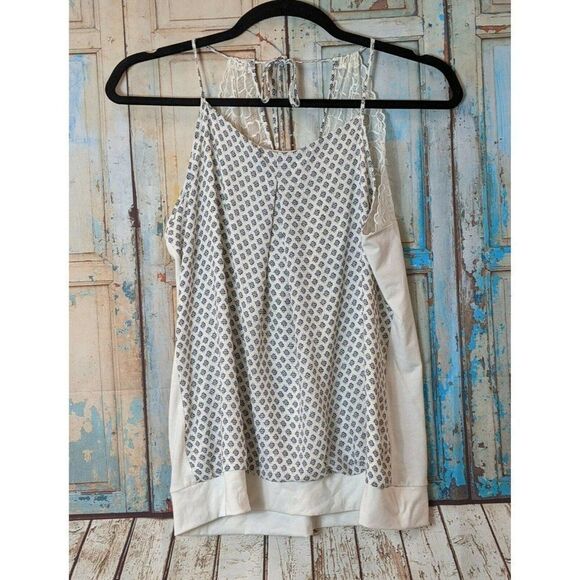 Maurices Women Size 1 White Blue Sleeveless Halter Strap Tie Round Neck Tank Top - Picture 1 of 9